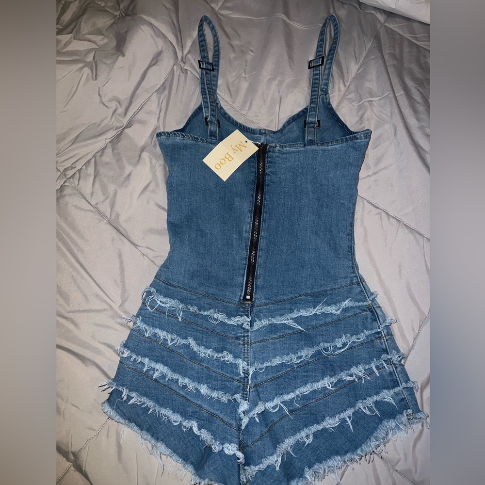 Denim Ruffled Romper - Picture 2 of 3